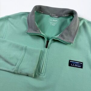 LL Bean 1/4 Zip Pullover Mens Large Aqua Teal Traditional Fit Coastal Preppy
